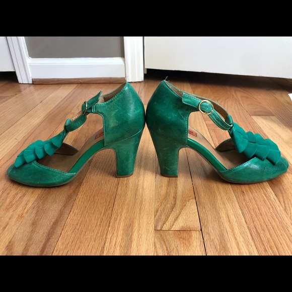 Miz Mooz Green Leather Peep Toe Mary Jane sz 7.5 - Picture 2 of 7